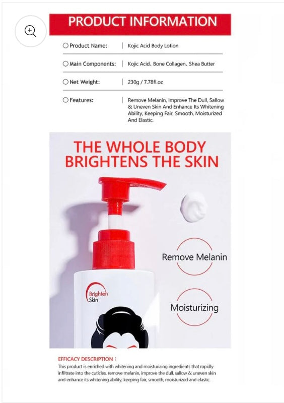 Kojic acid body lotion brightening body moisturizer